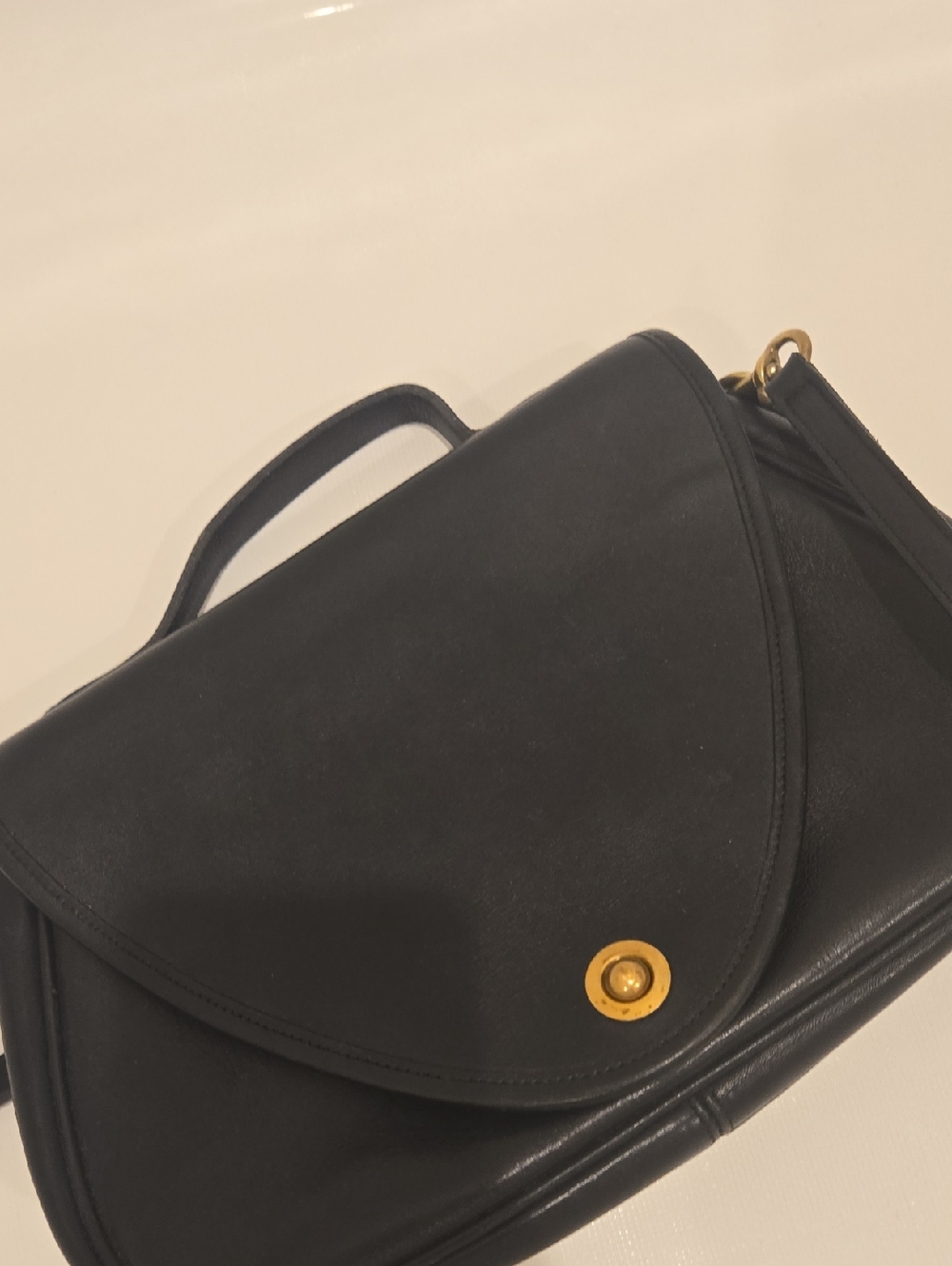 Structured Black Shoulder Bag with Gold-Tone Button